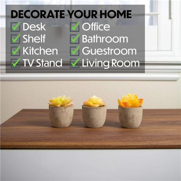 3 Piece Yellow Decor Artificial Succulent Plants in Grey Pots Realistic Greenery - Picture 2 of 6